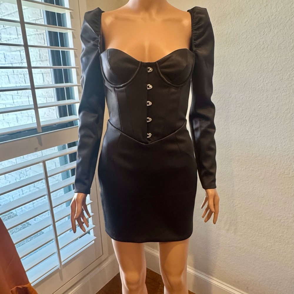 Oh Polly Black Long Sleeve Corset Dress
